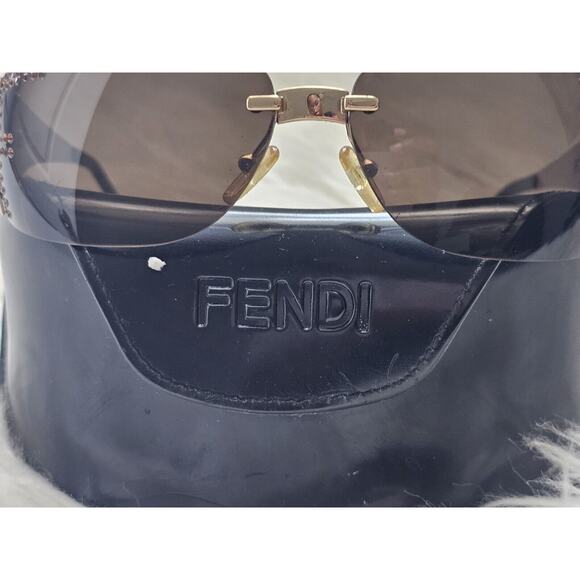 Vintage Fendi Sunglasses Womens Black Rhinestone Logo Rimless Oval Square main image 7
